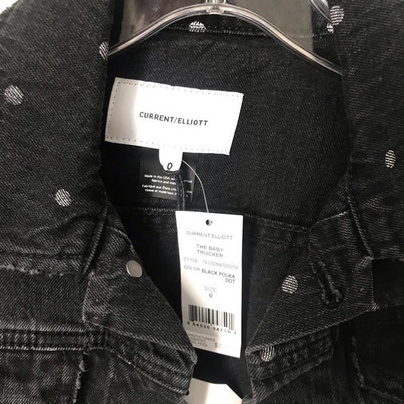 Current Elliot Baby Trucker Black Denim jacket with white polka dots. Women’s 0 - Picture 9 of 10